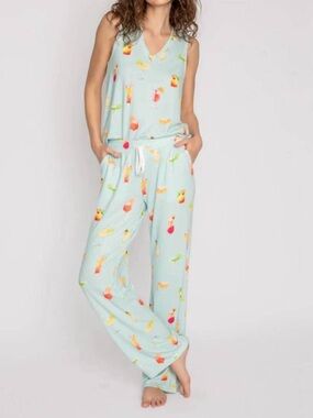 PJ Salvage Let's Sip On It Pajama Set Size XL Sleep Tank Lounge Pants Aqua